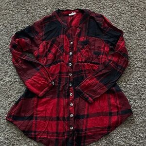 Maurices Red and Black Plaid Long Sleeve Top